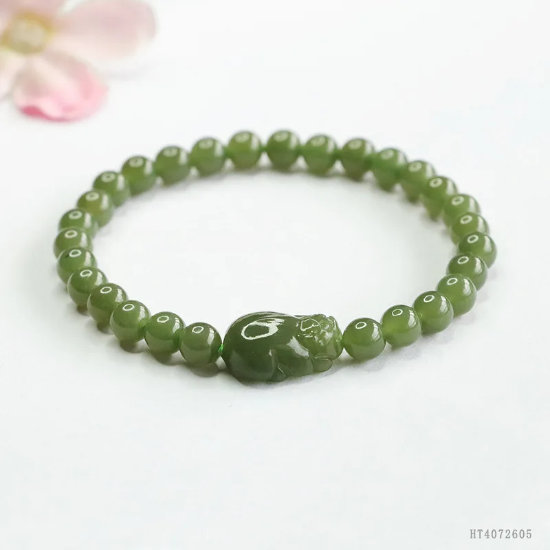 

Natural HeTian Pi Yao Bracelet Sky Blue Jade Beads Wealth Attracting Amulet Jewelry Gift