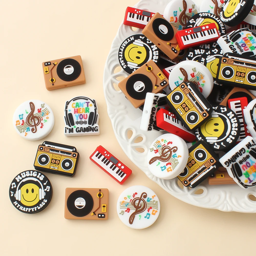 5/10pcs Music Theme Silicone Beads For Jewelry Keychain Making Focal Beads Diy Necklace Pens Handmade Crafts view 5