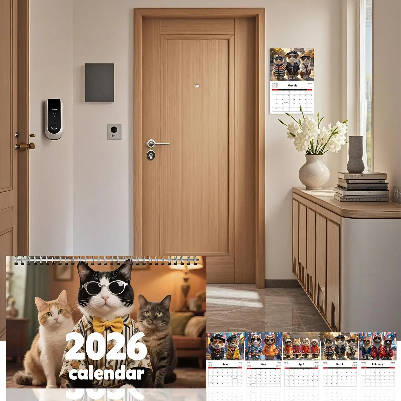 Cat Wall Calendar 2026 Cool Cat Monthly Calendar For Office January December 2026 Coil Binding Planner For Family Wall Office