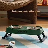 Pet Folding Elevated Bowl, Dog Anti Rollover Adjustable Stainless Steel Food Bowl, Pet Detachable and Washable Double Bowl