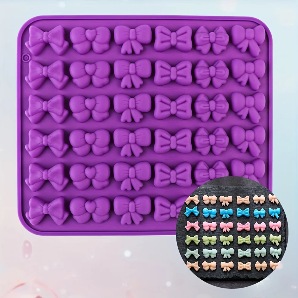 Molde de Silicona para Dulces con Lazo Morado, Lindo Molde de Chocolate con 36 Cavidades para Hacer Dulces y Gomitas, Hornear Pasteles, Herramienta Flexible para Hornear en la Cocina