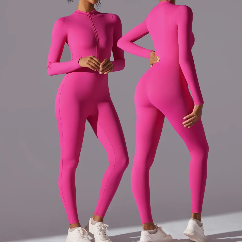 Yoga Bodysuit Long Sleeved Women's Sportswear Gym Zipper Jumpsuits Workout High-intensity Fitness One-piece Skin-tight Garment