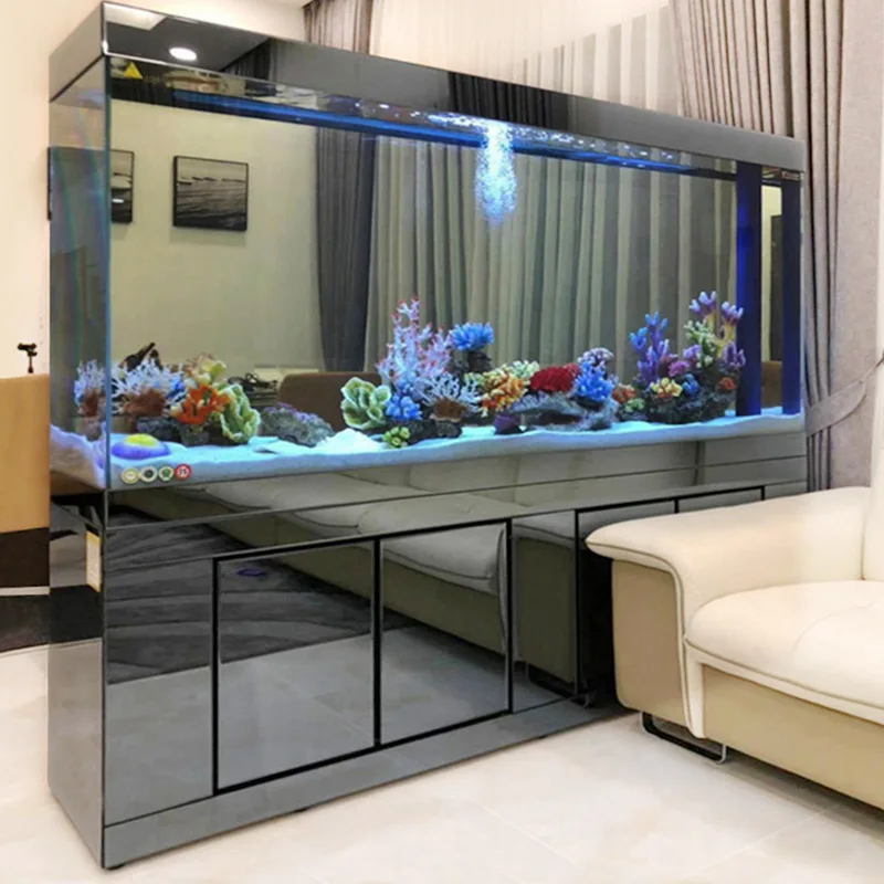 

Floor-to-ceiling fish tank wall filter living room ultra-white household light luxury bottom large living room fish tank glass
