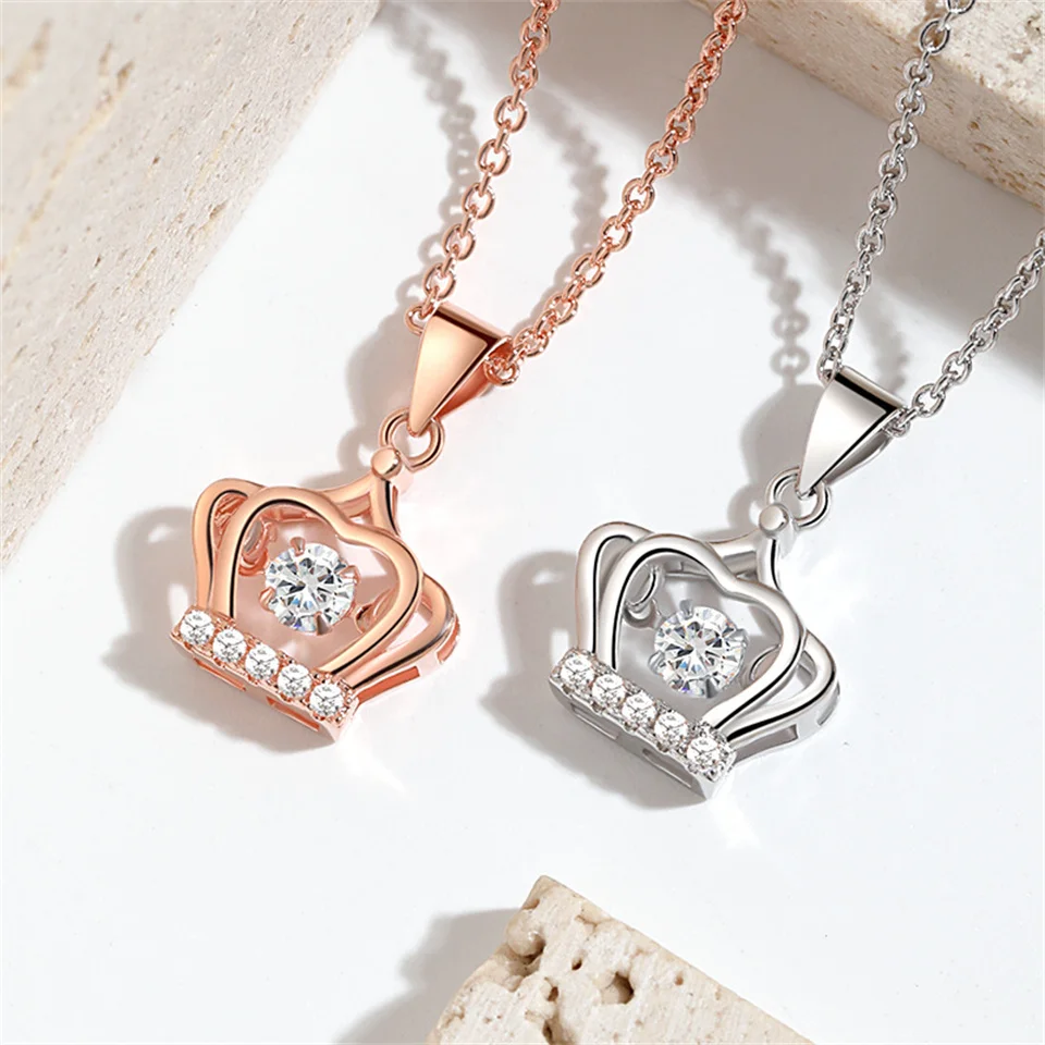 

Rose Gold Dancing Pendant Clavicle Necklace Free Shipping Items Simple Design Beating Heart Crown Dynamic Necklace Jewelry Gifts