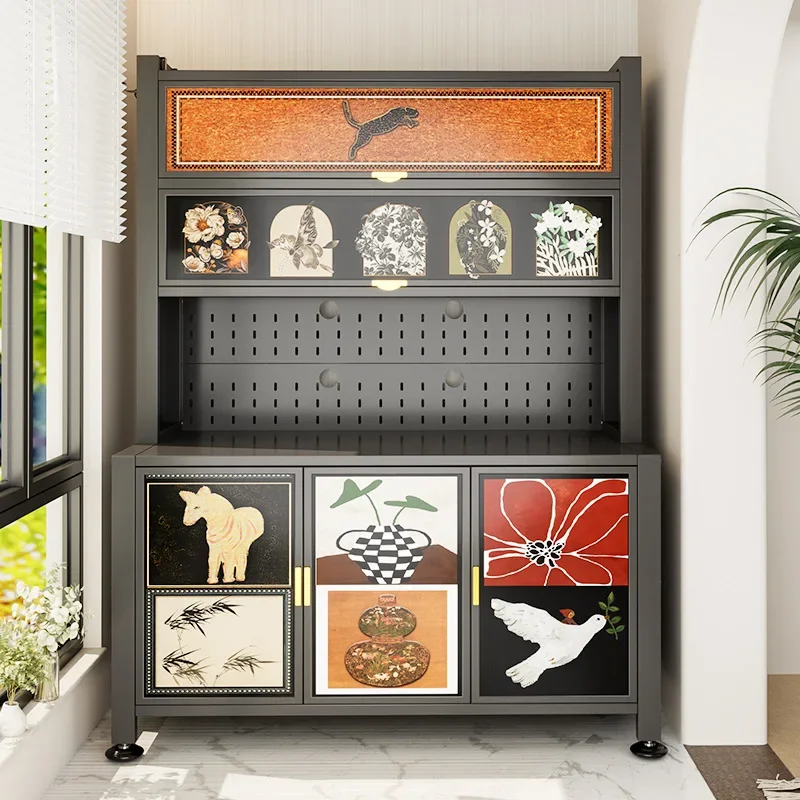 Gabinete de cocina vintage Aparadores Gabinete alto con puertas de vidrio y cajón Gabinete de vino Despensa Hunch con estante Isla de cocina