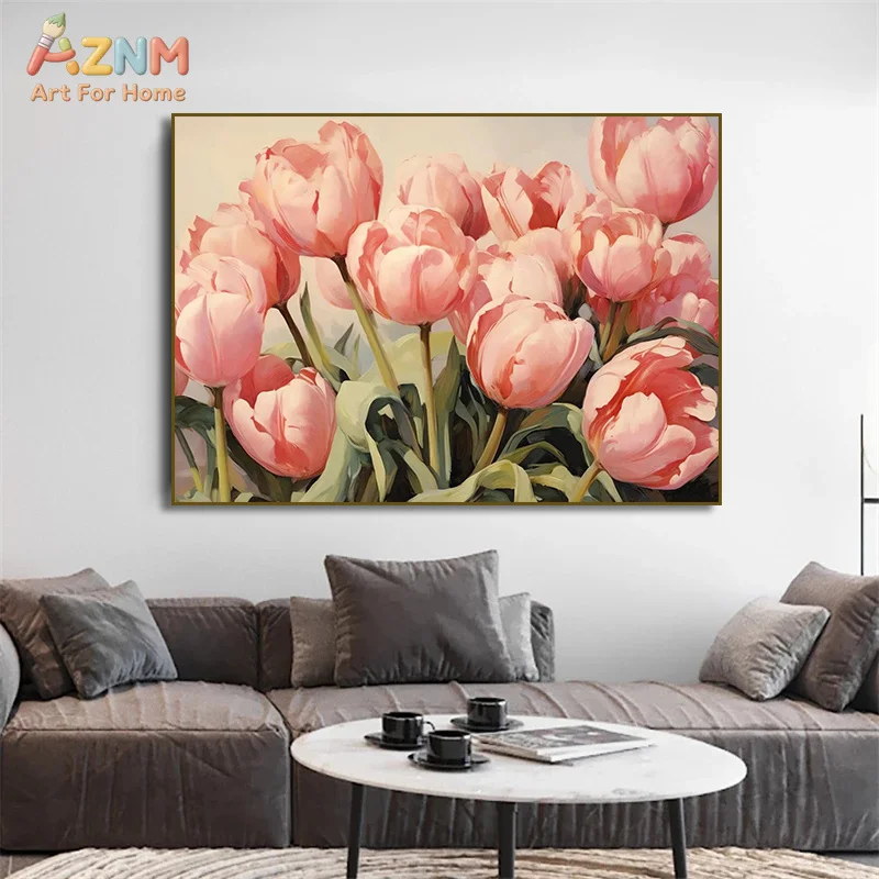 AZNM Vintage Floral Vase Canvas Wall Art Hydrangea Tulip Rose Oil Painting Print for Home Decor