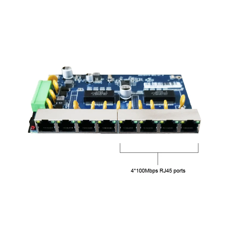 PCBA Ethernet de 8 puertos de 100Mbps de grado industrial con puertos RJ45 de 8*100Mbps