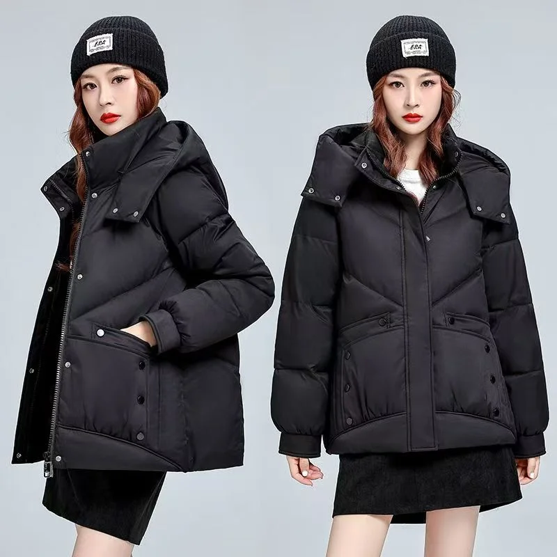 Plus Size Short Cotton-padded Coat Women's 2024 New Fashion Autumn Thick Winter Warm Casual Loose Coat Hooded Cotton-padded Coat