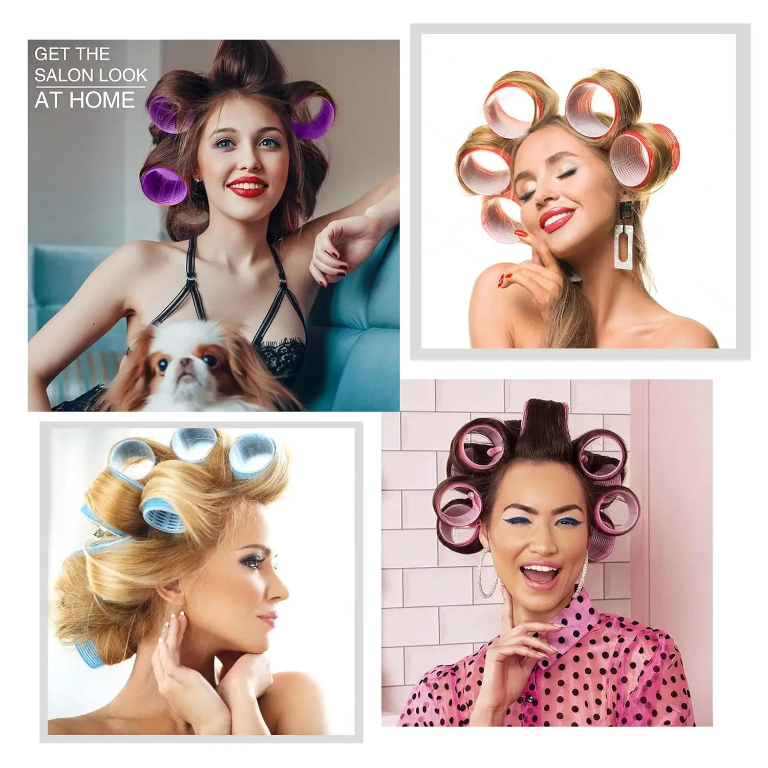 طقم مكواة تجعيد حرارية مكون من 18 قطعة، 3 مقاسات مع 18 مشبكًا ومشط واحد، فيلكرو ذاتي القبضة للصالونات والسفر