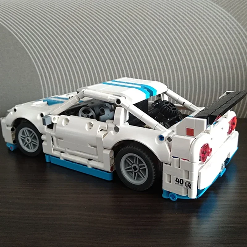 Moc blocos de construção supercar modelo velocidade campeão r34 tijolos técnicos diy montagem brinquedo construção para crianças presentes do feriado