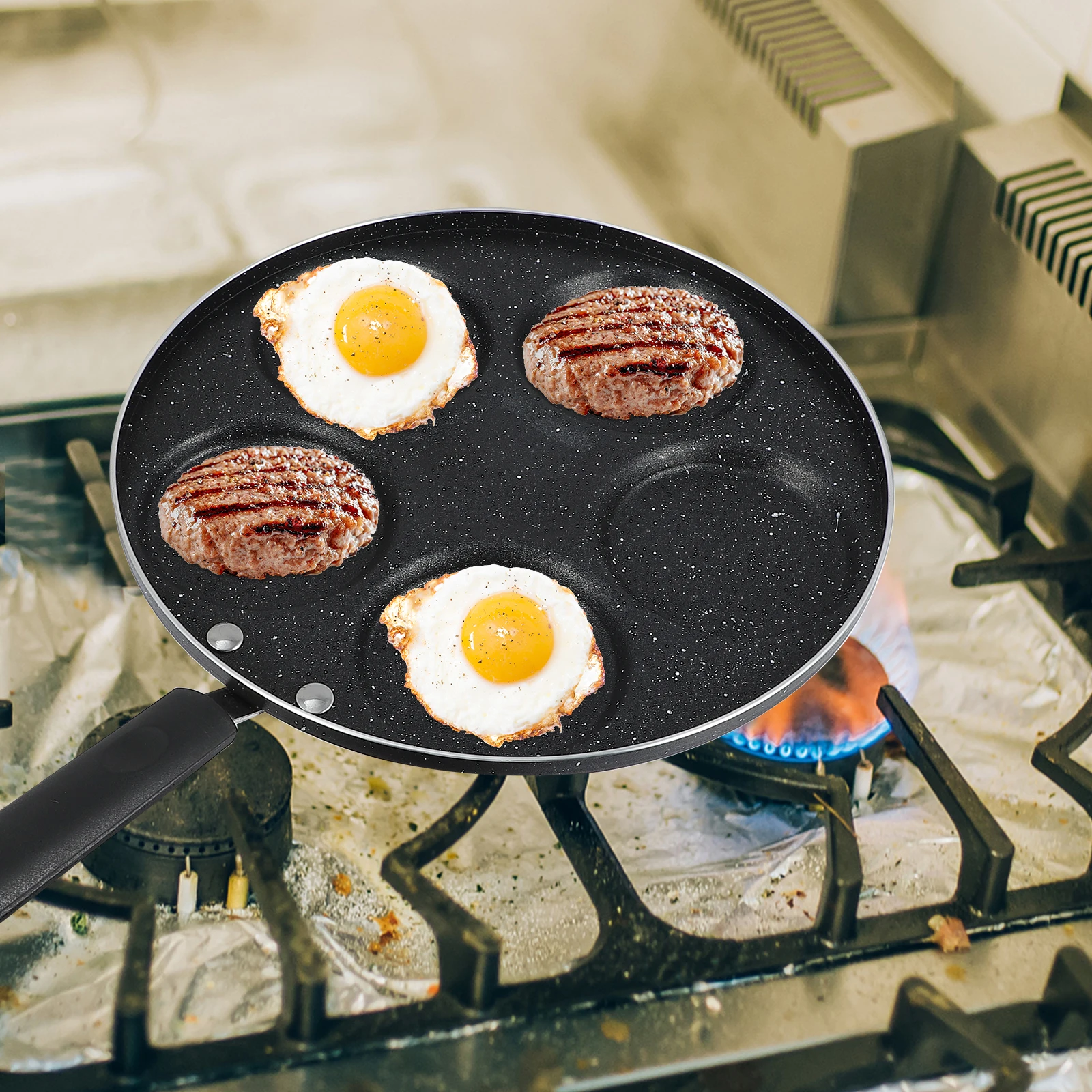 

6 Grid Non Stick Egg Pans Egg Cooking Pan Nonstick Frying Black Plastic H Omelet Pot Aluminum Kitchen Tool