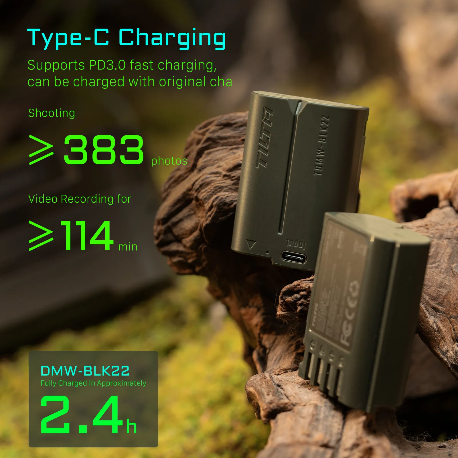 TILTA DMW-BLK22 Battery 2400mAh Portable Charging Station (4 Channel) for Panasonic S2RII, GH6, GH6L, GH5II, G9M2, S5M2, S5ll