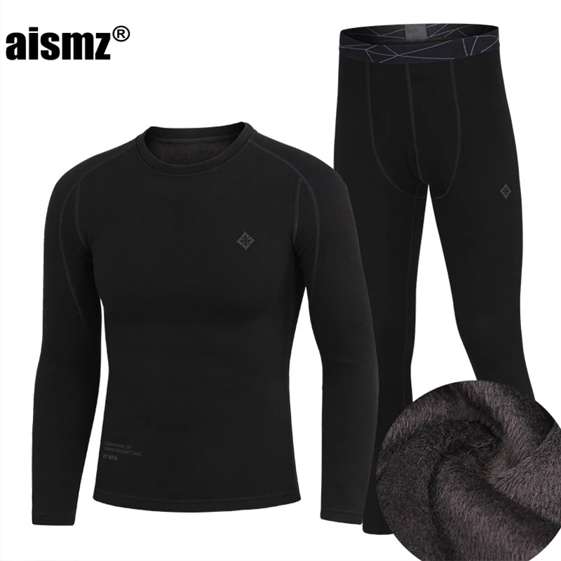 Aismz Winter Thermal Underwear Men\'s Clothing Sportswear First Layer Man Underwear Suits For Men Fleece Second Skin Long Johns