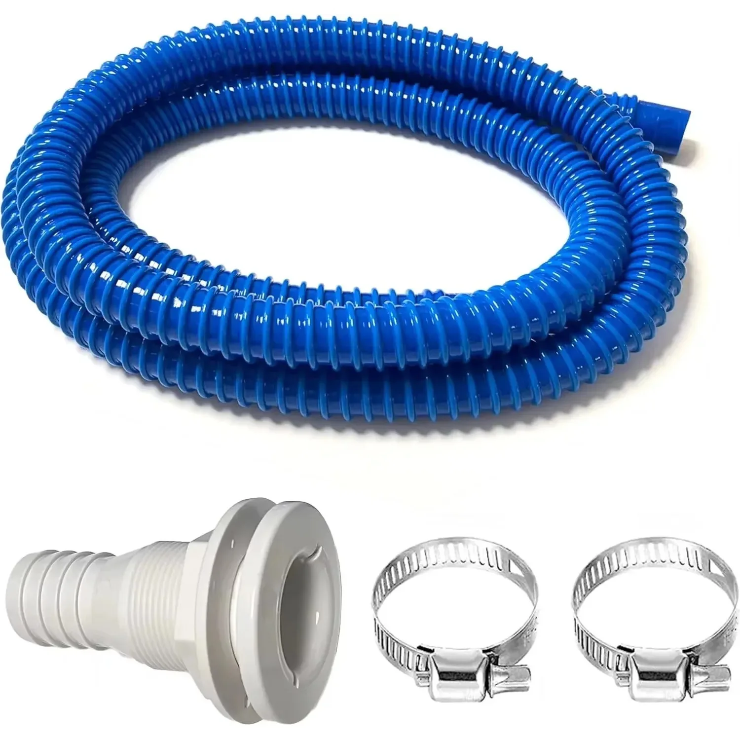 RV Bilge Pump Hose 1-1/8 Inch Dia Bilge Pump Installation Kit 59 Inchs PVC Hose with 2 Stainless Steel Clamps Thru-Hull Fitting