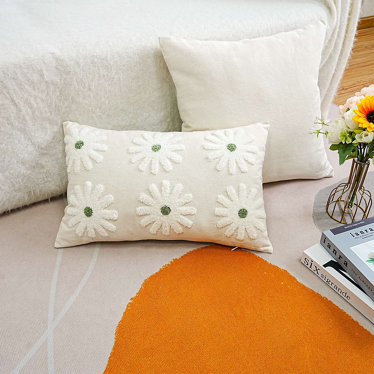 1pc Delicate Flower Embroidery Cushion Cover, Ethnic Style Home Decoration Without Pillow Core
