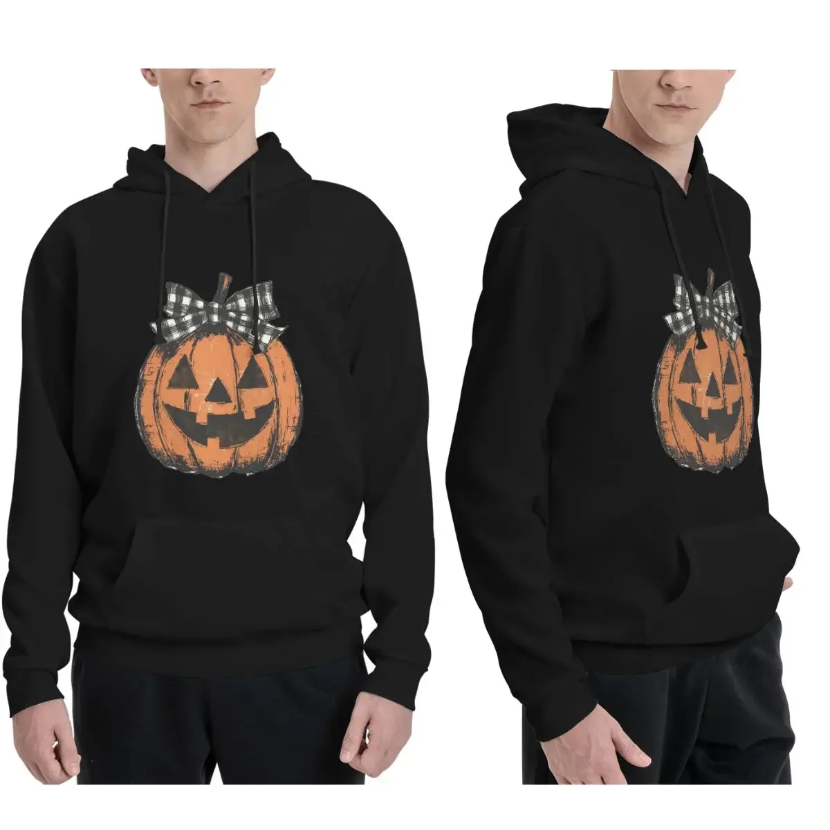 Rustic Plaid Bow Jack O Lantern Hoodies Men Women Casual Pullover Sweatshirts Fashion Long Sleeve Hooded Autumn Winter
