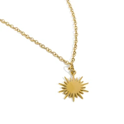WILD & FREE Trendy Stainless Steel Gold Plated Sun Pendant Necklace for Women Simple Charm Chains Jewelry Gift