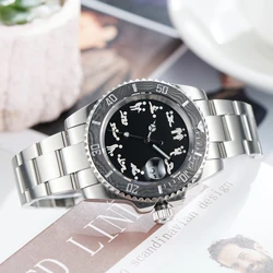 KAFYASE Fashion Mens Carbon Fibre Bezel Sapphire Mechanical Watch Designer 316L Stainless Steel Black Dial Automatic Men Watches