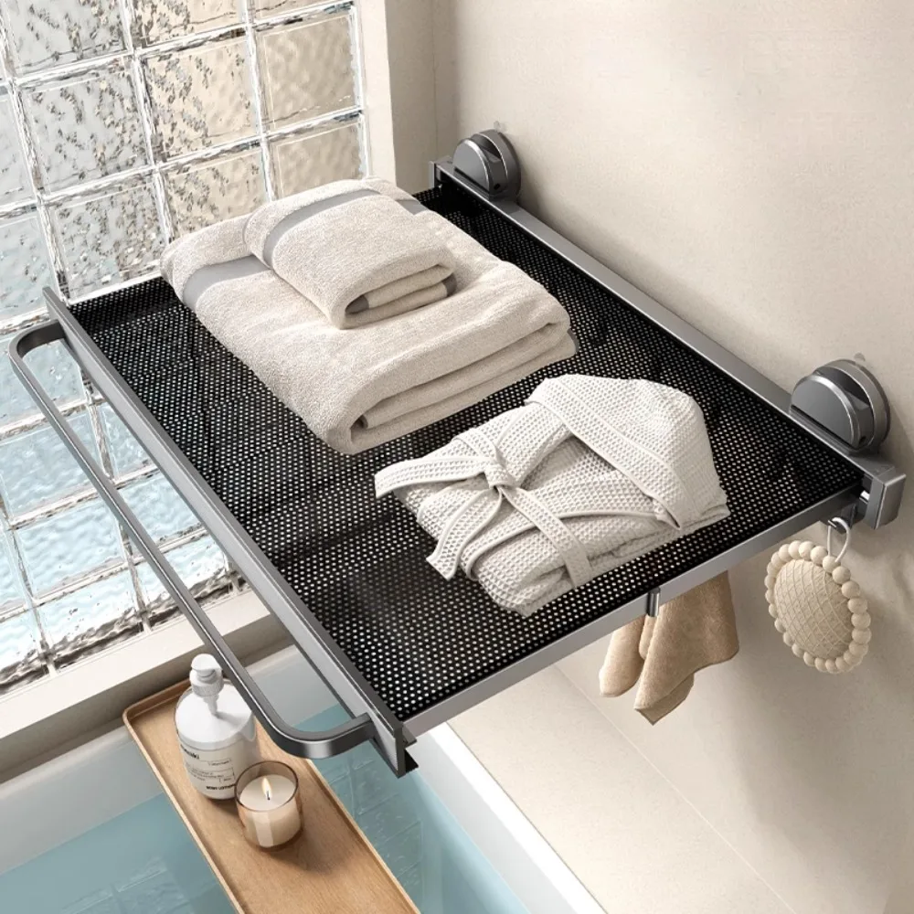 Bathroom Suction Cup Telescopic Bath Towel Rack Towel  Toilet  No Punching