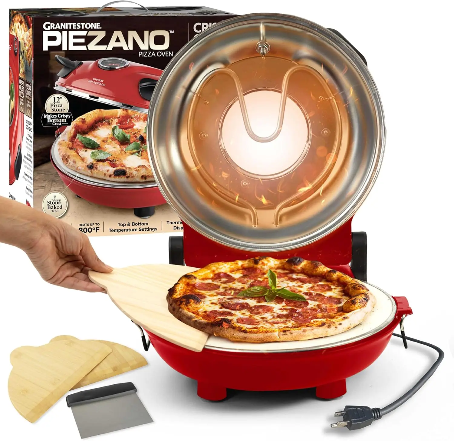 

Crispy Crust Pizza Oven by Granitestone – 12 Inch Electric Pizza Oven Indoor Countertop Maker with Ceramic Stone Heats up to