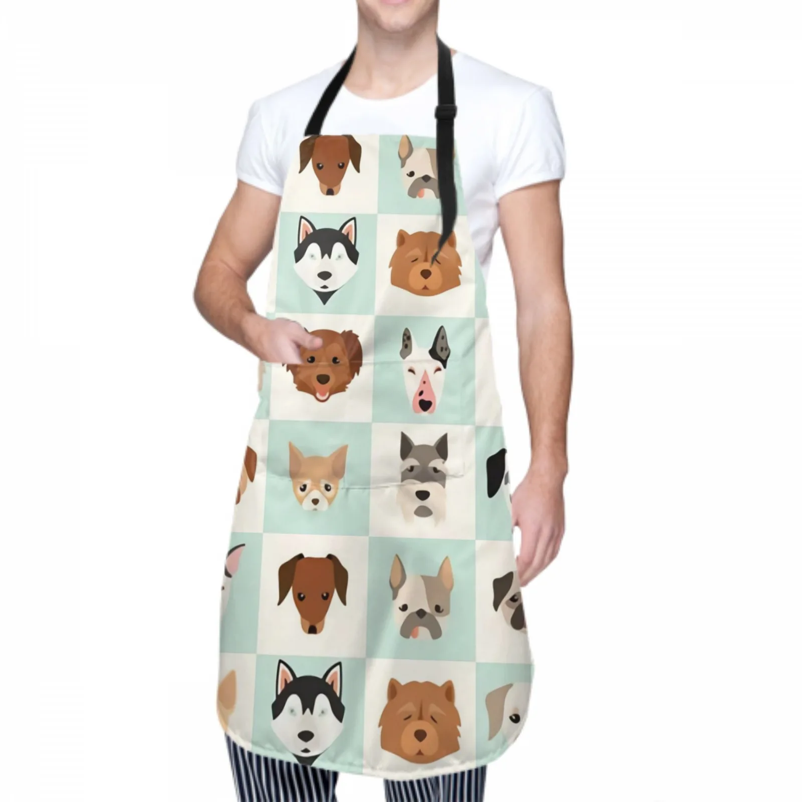 Dogs Waterproof Apron with 2 Pockets Kitchen Chef Aprons Bibs for Grooming Cooking Baking Painting Gardening