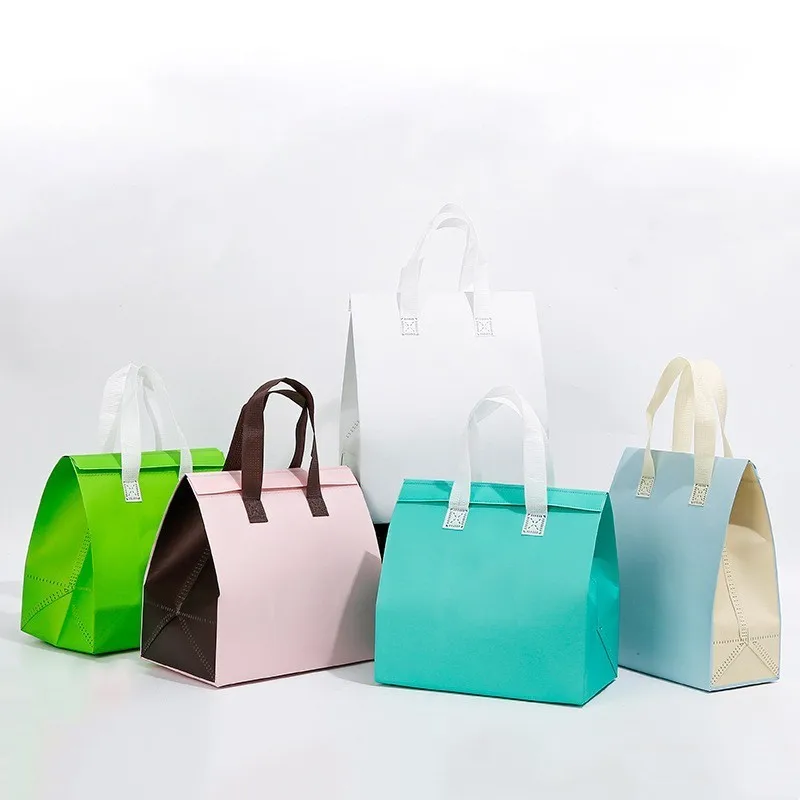 StoBag 10pcs Non-woven Lunch Tote Bags Box Portable Fabric Food Cake Drinks Packaging Keep Warm Cold Delivery Reusable Pouches