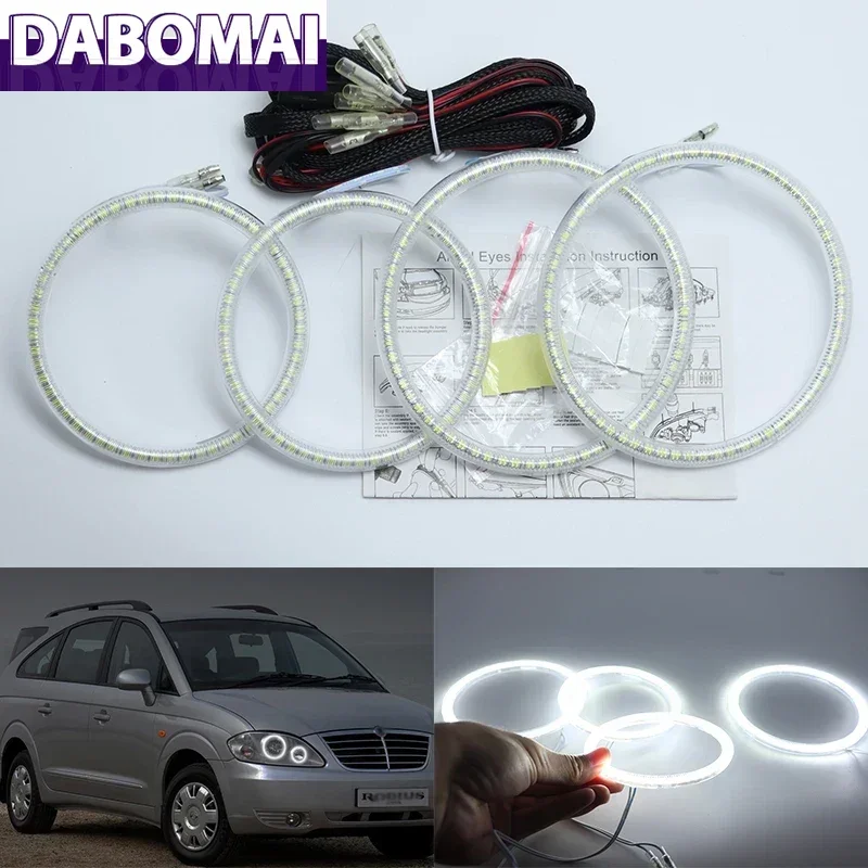 Anillos de Halo LED SMD Blancos Ultra Brillantes de 2600LM y 12V, Kit de Luces de Circulación Diurna para SsangYong Rodius 2004-2013