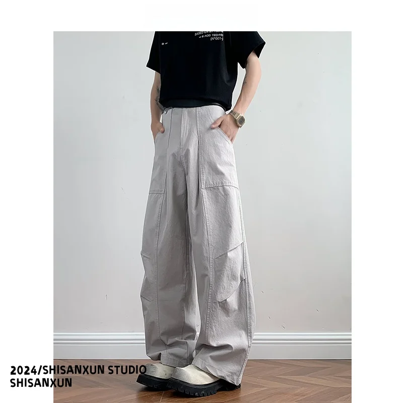 

Waed Cotton Work Trousers Casual Loose Long Pants Spring Summer Pure Color Pleated Japanese Sle Versatile Youth Faion