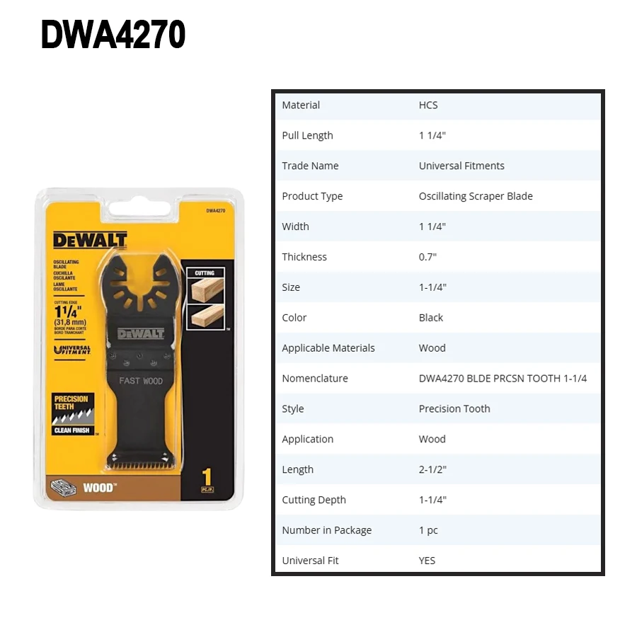 DEWALT 1/3Pc High Carbon Steel Oscillating Tool Blade Fast Cutting Wood W/ Nails Blade Power Tool Accessories DWA4270