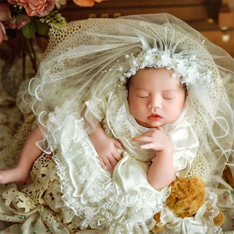 1Set Newborn Photography Props Outfits Costume Lace Romper Bow Headband Set Baby Girl Photo Shooting Outfits Fotografia Accessor