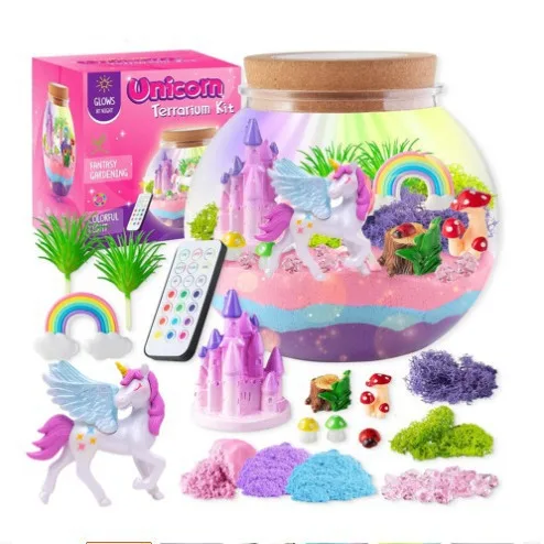 DIY Glowing Glass Bottle Cartoon Unicorn Dinosaur Night Light Landscape Bottle LED Exquisite Educational Craft Container Decor