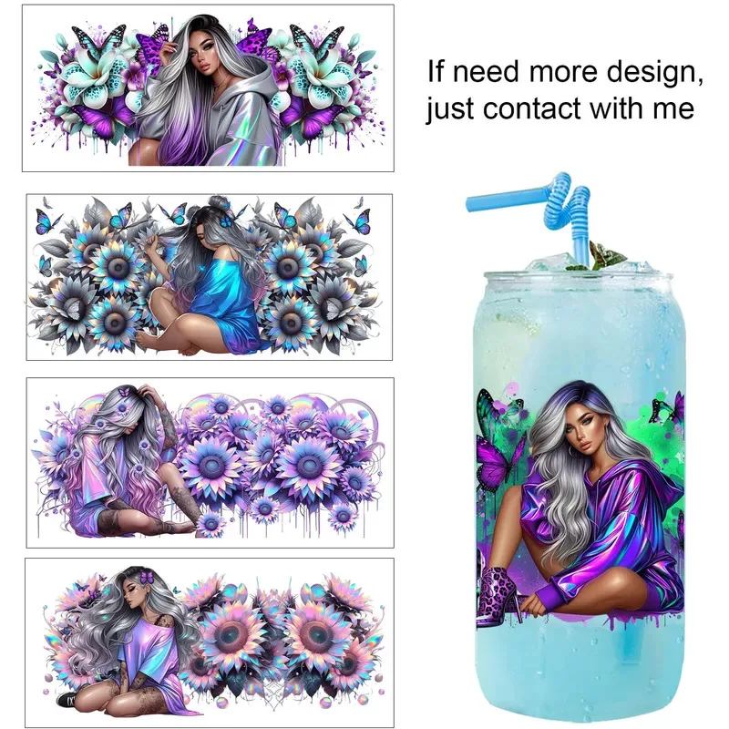 Popular Fashion Trend Hip Hop Girl UV Sticker Party DIY Decals 3D transfers uvdtf tumbler seal stickers 16oz uv dtf cup wraps