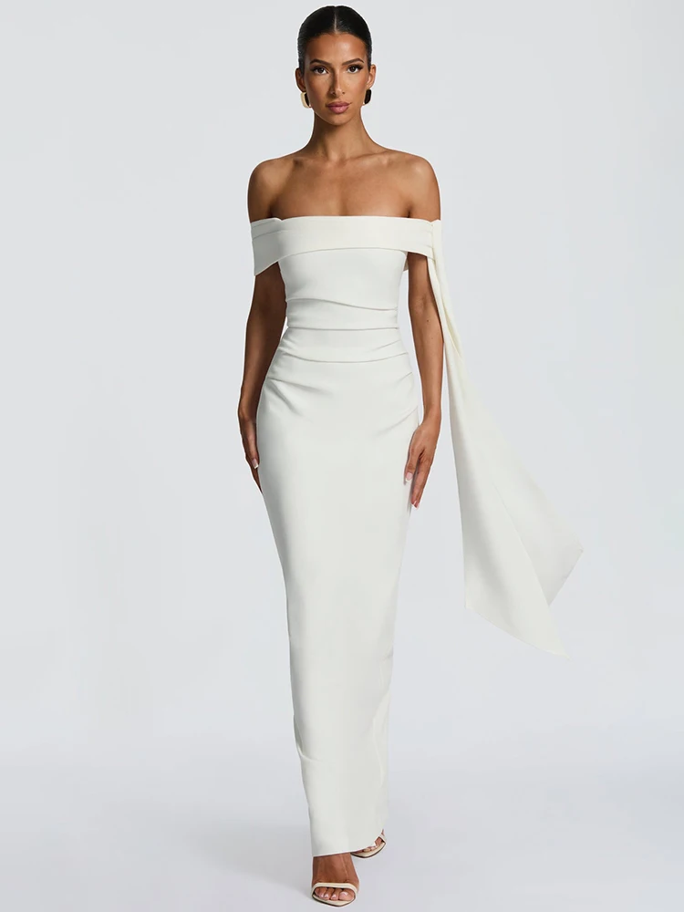 Mozision Off-shoulder Strapless Sexy Maxi Dress Women Elegant Sleeveless Backless Draped Ruched Bodycon Club Party Long Dresses view 4