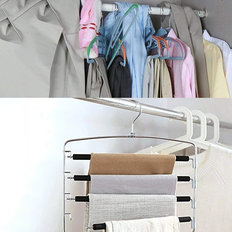 ABWR gantungan celana panjang, gantungan baju longgar Multi lapisan anti selip lengan ayun penghemat ruang untuk Pa