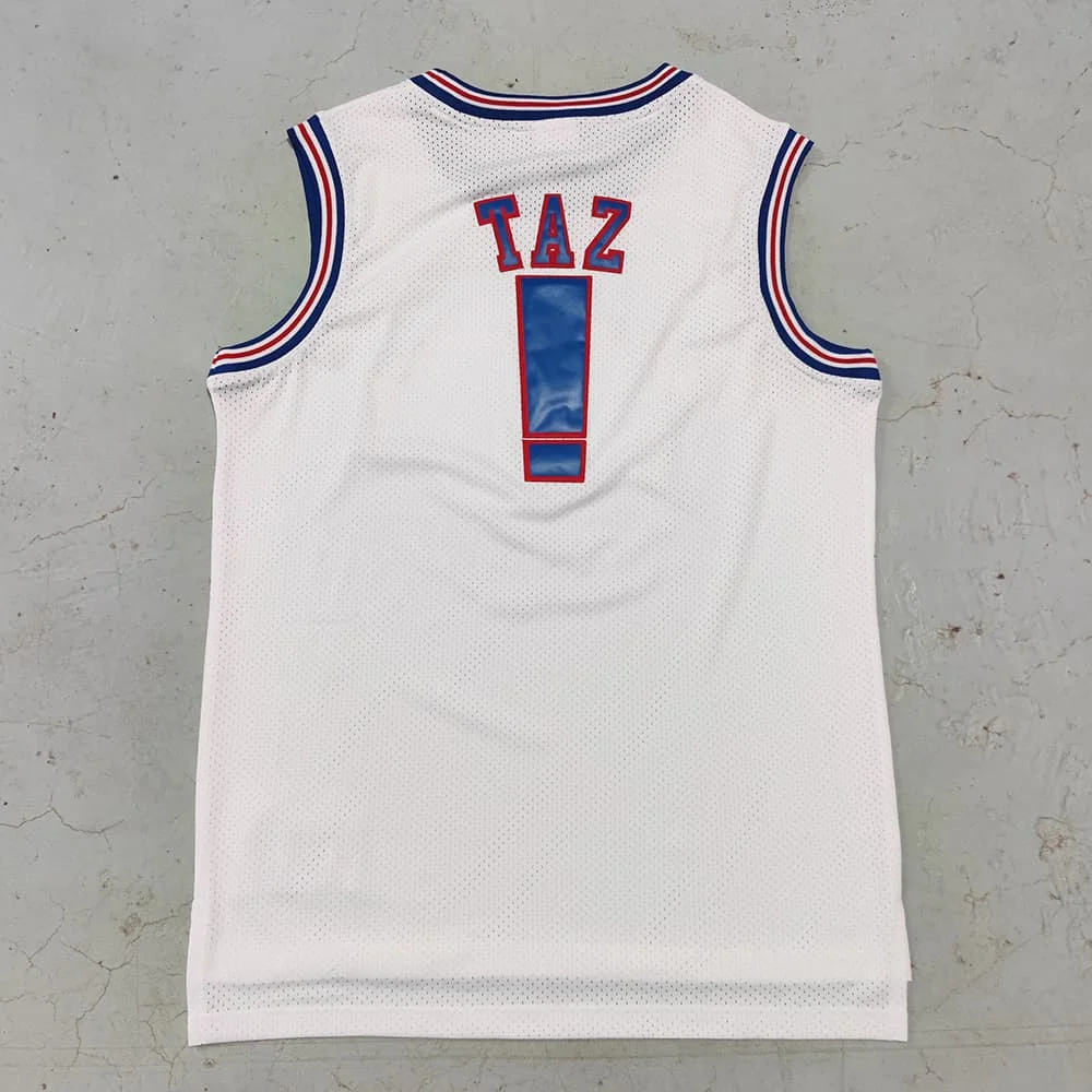 Trillest Space Jam Bugs 1 Lola 10 Murray 22 TAZ D.Duck 2 White Tune Squad Basketballtrikot Herrenbekleidung Familien-Set – Detail 4