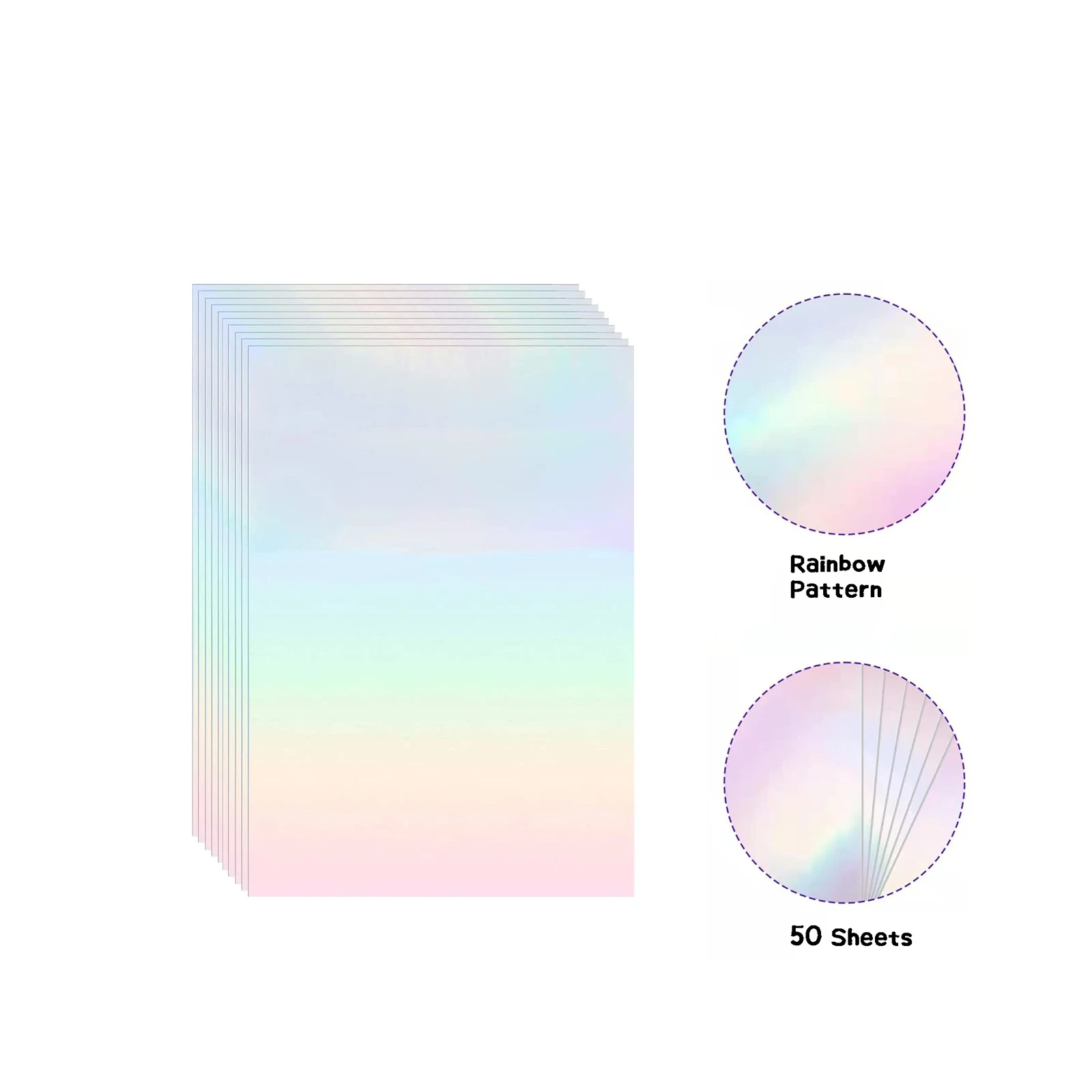 

Голографическая наклейка 4,1x2,9 дюйма, 50 листов, прозрачные самоклеящиеся водонепроницаемые виниловые листы из ламината с радужными узорами
