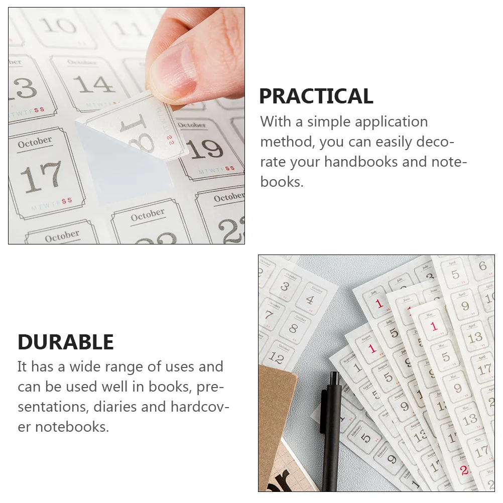 

24 Sheets Daily Stickers Page Wall Calendar Tabs Scrapbook Decorations Small Monthly Index Label Applique