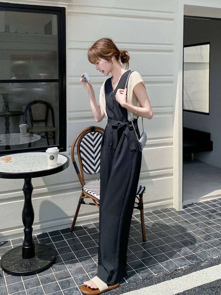 

Korean Sle Patchwork Fake Two-Piece Rer Women's Summer 2025 New Unique Design High-End Feeling One-Piece Suit Pants