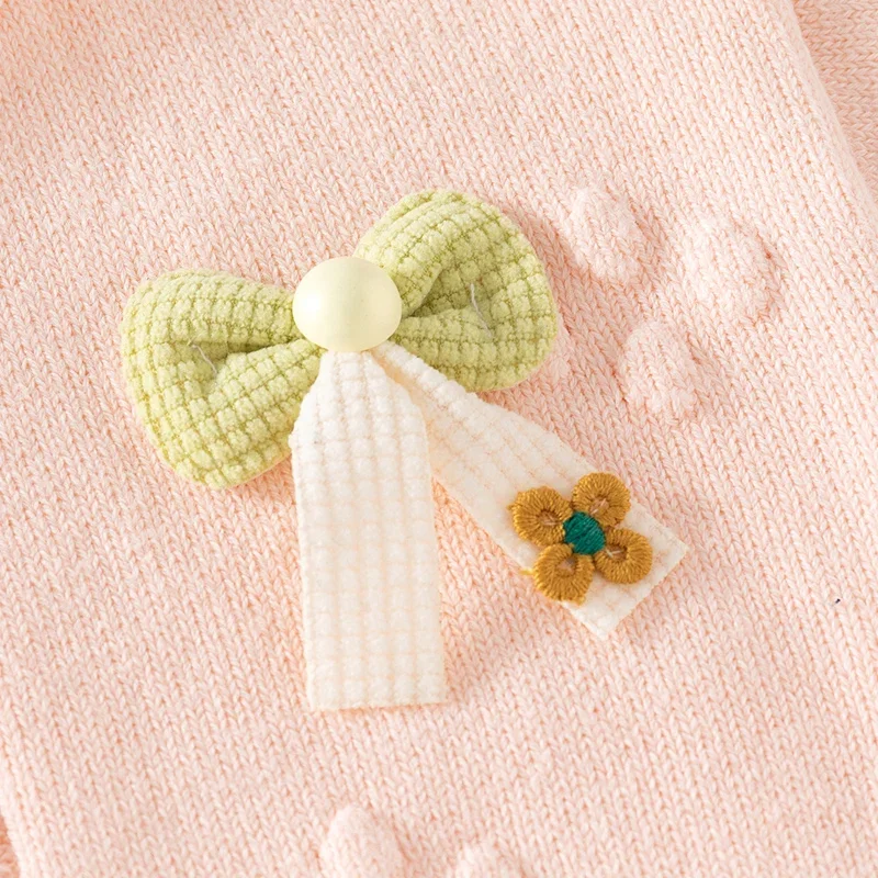 Children's Cardigan Sweaters Clothing for Girls Cotton Dot Pattern Bow Kids Knit Solid Long Sleeve Fashion Spring Autumn Coat