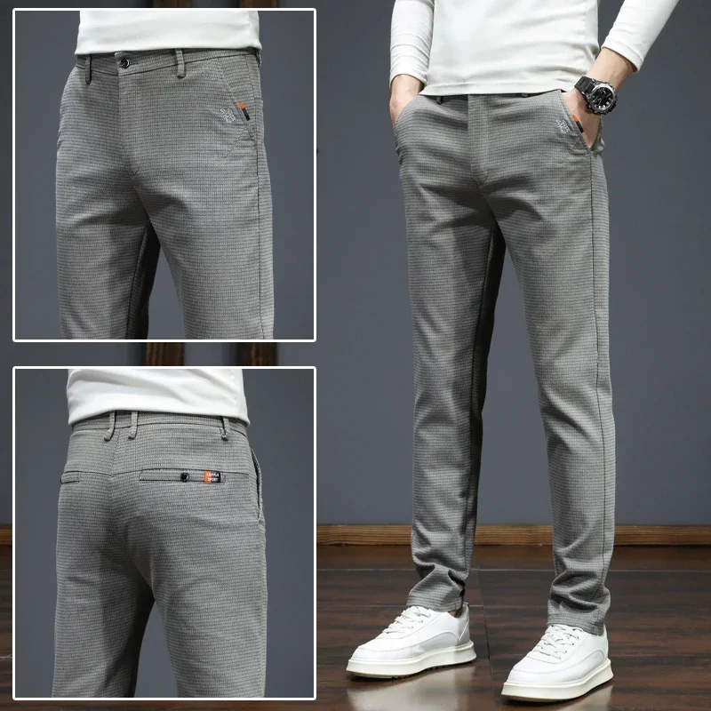 

Men Spring Autumn Casual Pants New Slim Fit Straight Leg Fashion Versatile Business Daily Light Gray Long Black Trousers