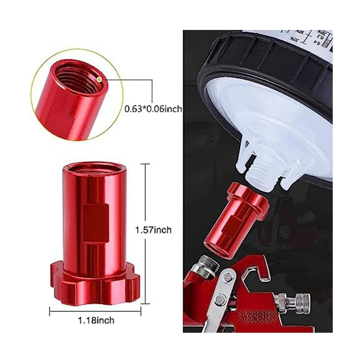 SprayGun Cup Adapter, Female Adapter with 16mm, 1.5mm Thread Spray GunPaint Cup Adapter Fits PRO-33, PRO-44And PRO-88