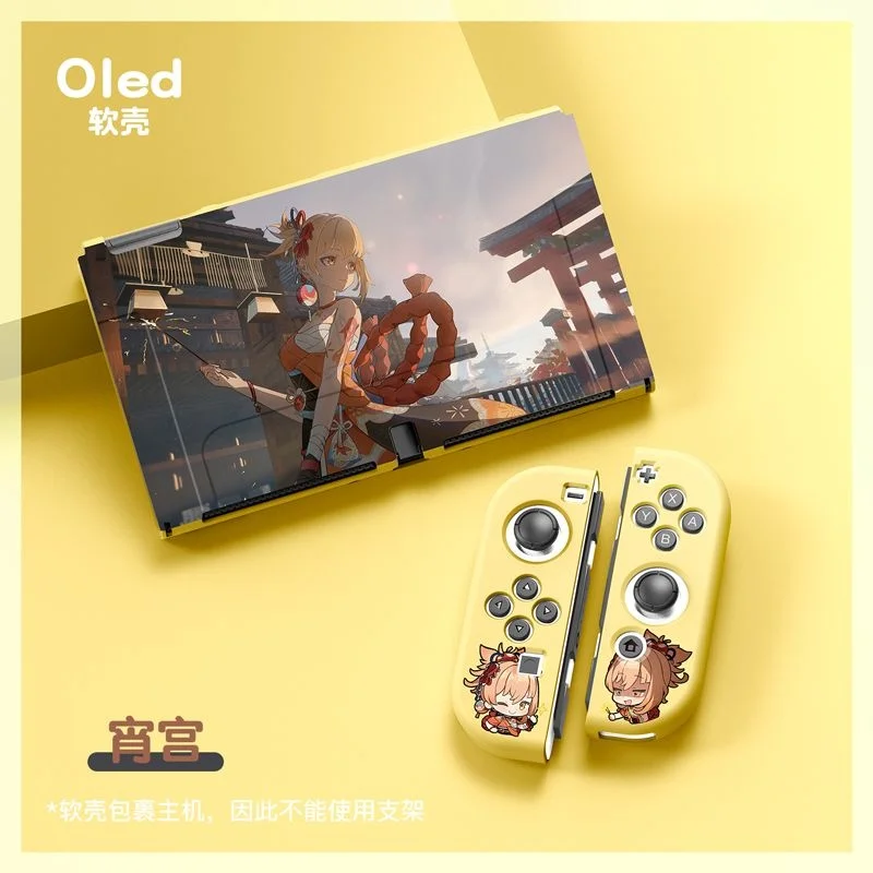 Switch Accessories Genshin Impact Yoimiya For Funda Switch OLED Case Switch Base Stand Switch Rocker Cap JoyCon Controller Cover
