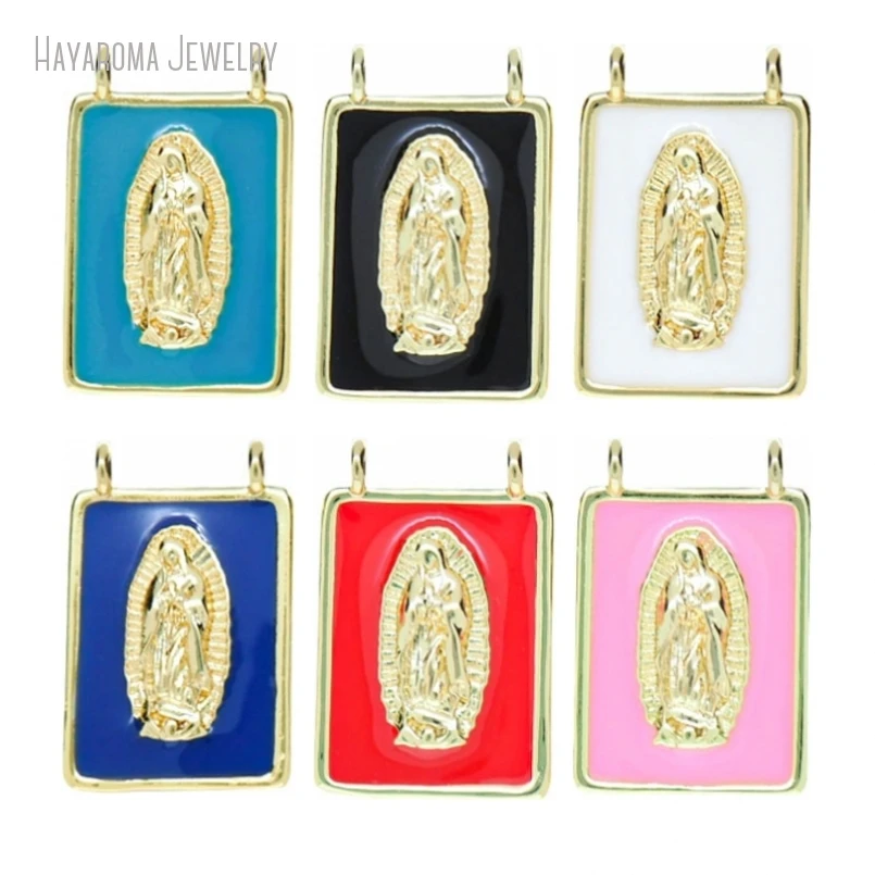 

10Pcs Jewelry Gold Color Copper Pendant Metal Geometric Rectangle Our Lady Of Guadalupe Enamel Wholesale Charms