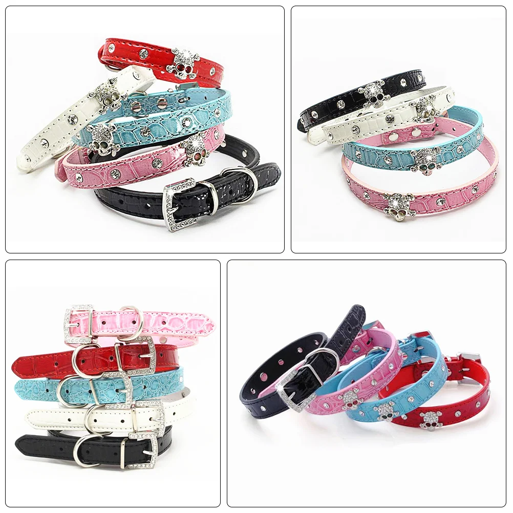 1 Pc Halloween Dog Skull Collars Fashion Pet Accessories Puppy Collars (Size S) PU Dog Collars Pet Crystal Collars