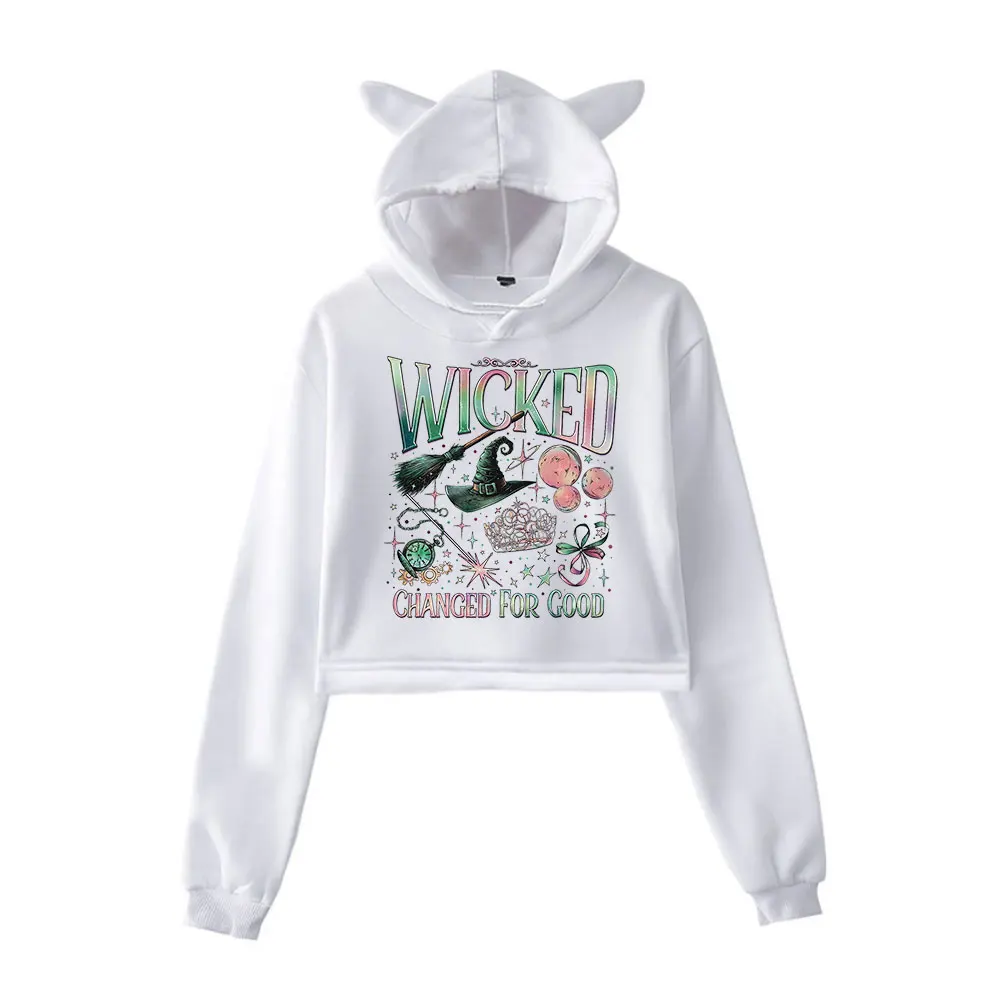 Wicked Changed For Good Vintage 90s Streetwear Hoodie Merch Hoodie Sweatshirts for Girl Cat Ear Crop women Clothing