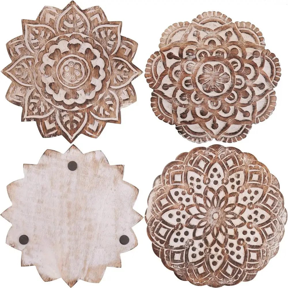 

Набор из 4 деревянных подставок с термостойким ковриком для кастрюль, сковородок и чайных кастрюль, идеальный подарок на новоселье (MD2205), 8 диаметров