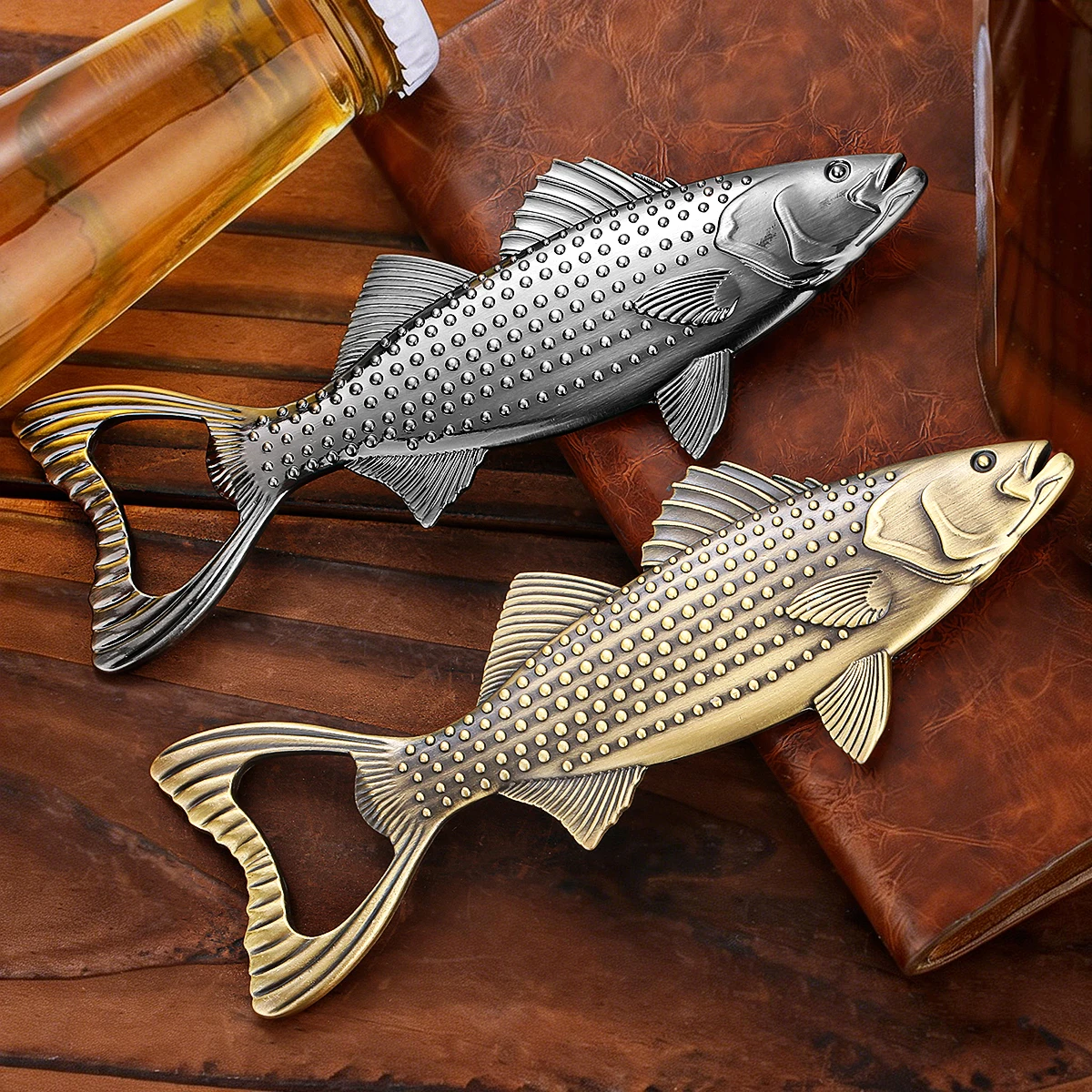 New Arrival Big Tail Perch Fish Metal Handle Beer Bottle Openers Bronze/Grey Black Portable Beer Opener Creative Barware Gift