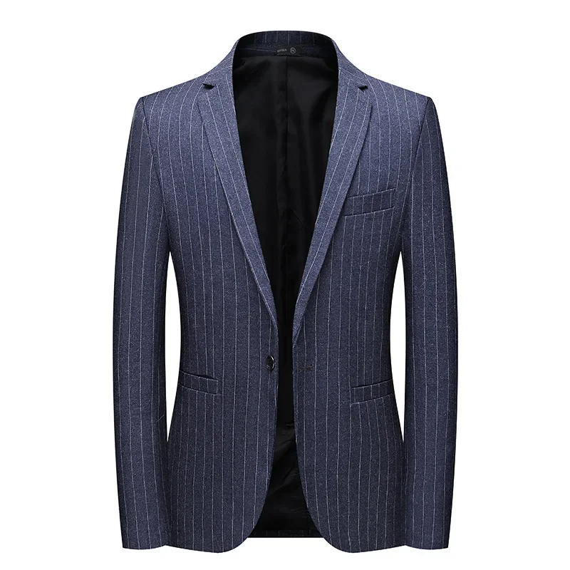 

HOO 2023 Men's New Business Formal Wear Casual Slim-Fitting Suit Jacket Youth Stripes Dark Flower blazers