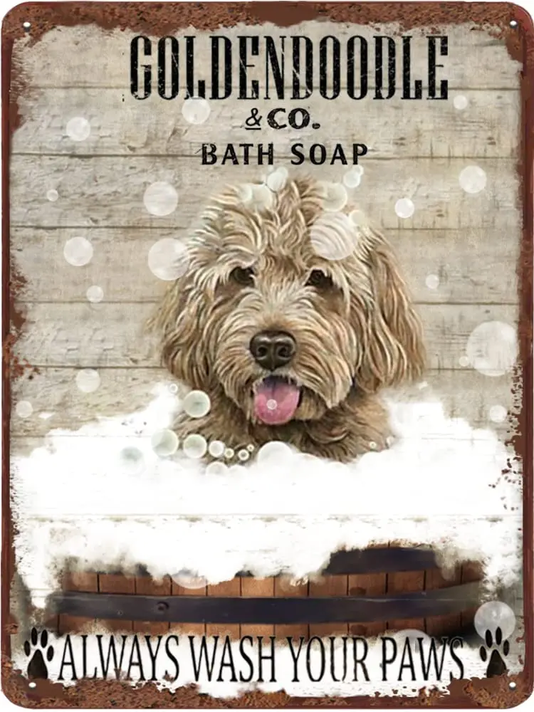 Vintage Bath Soap Goldendoodle Metal Tin Sign Great Gift for Dog Lover Wall Art Decoration Bathroom Decor For Home Hotel Metal P