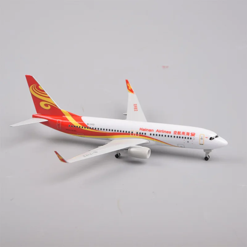 20cm Hainan Airways B737-800 Airplane Models Alloy Diecast Aircraft Replica For Aviation Collectible Miniature Gift With Wheels